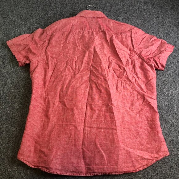 Banana Republic Shirts Mens Medium Red Pink Linen Blend Slim Vacation Office - Picture 7 of 8